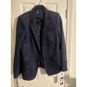 Tommy Hilfiger Faux Suede Blazer Jacket Blue Lined Pockets Buttons Size 14 NWT